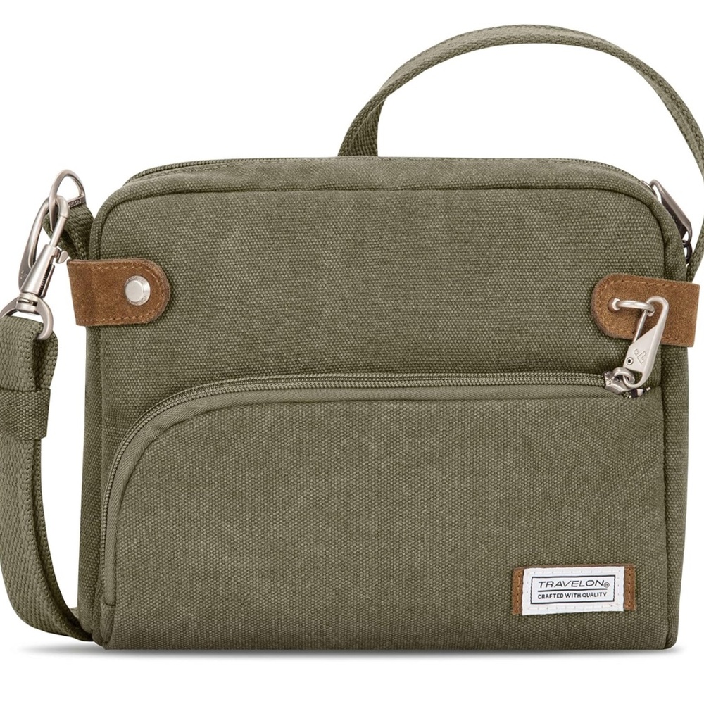 Travelon Olive Green Crossbody Bag with Brown Accents